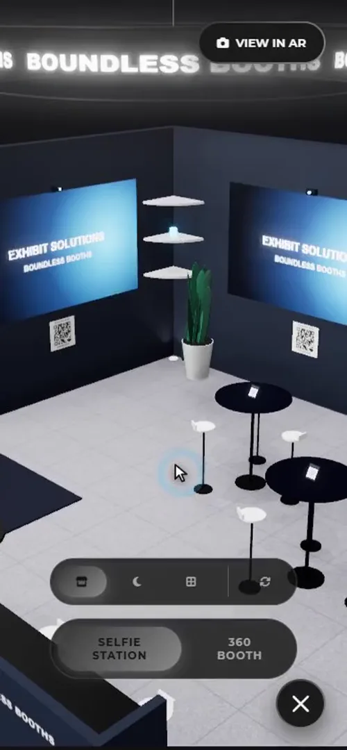Boundless Booths: walk the booth in 3D, the screens, the tables and the selfie station
