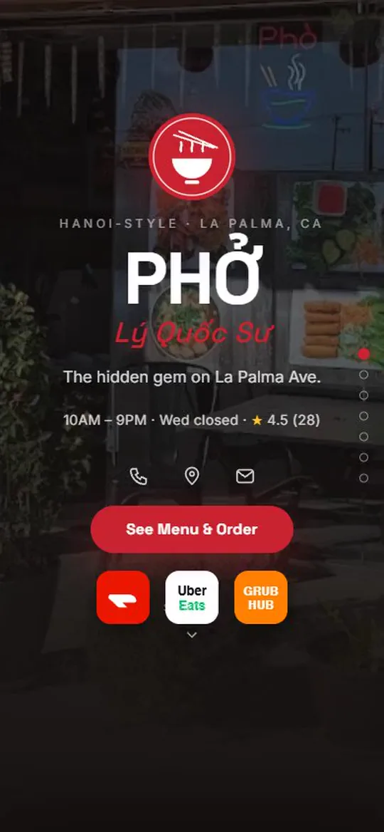 A local restaurant’s page on mixr.link