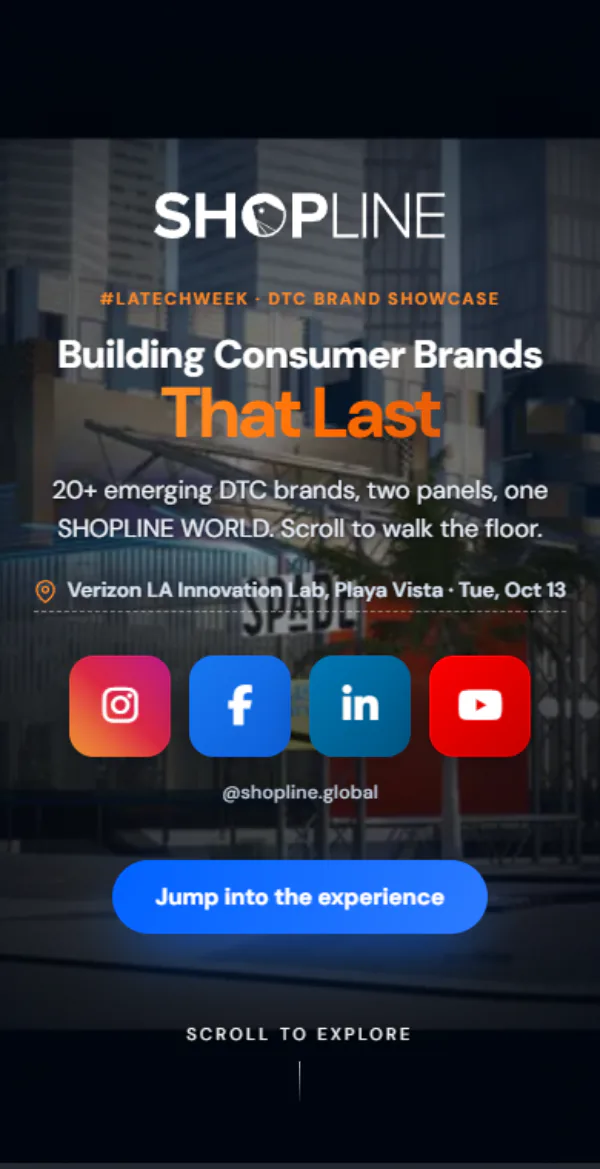The SHOPLINE WORLD MIXR Link on a phone: Building Consumer Brands That Last, LA Tech Week, Tue, Oct 13
